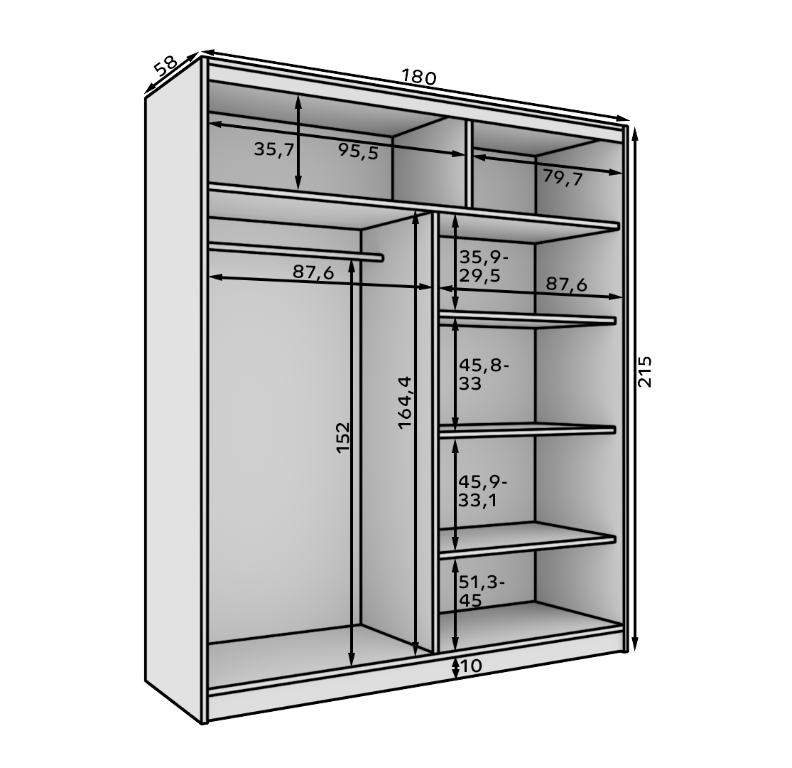 Tolóajtós gardrób Tolóajtós szekrény tükörrel Nico 180 - Kasmír Tolóajtós gardrób Tolóajtós szekrény tükörrel Nico 180 - Kasmír - Image 5
