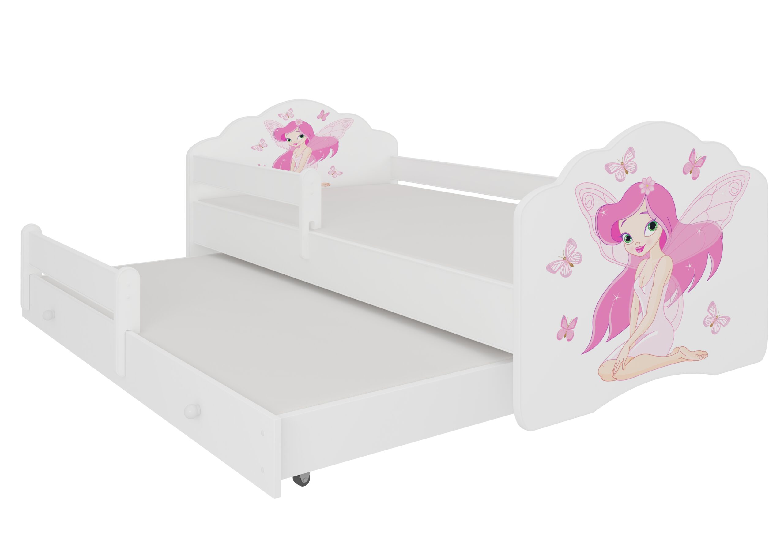 Gyerekágy Kétszemélyes ágy korláttal és matracokkal CASIMO II GIRL WITH WINGS 160x80 - Fehér Fehér