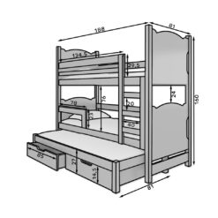 Gyerekágy Háromszemélyes emeletes ágy matracokkal LETICIA - Szürke