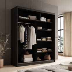 Tolóajtós gardrób Tolóajtós szekrény tükörrel Nico 180 - Fekete