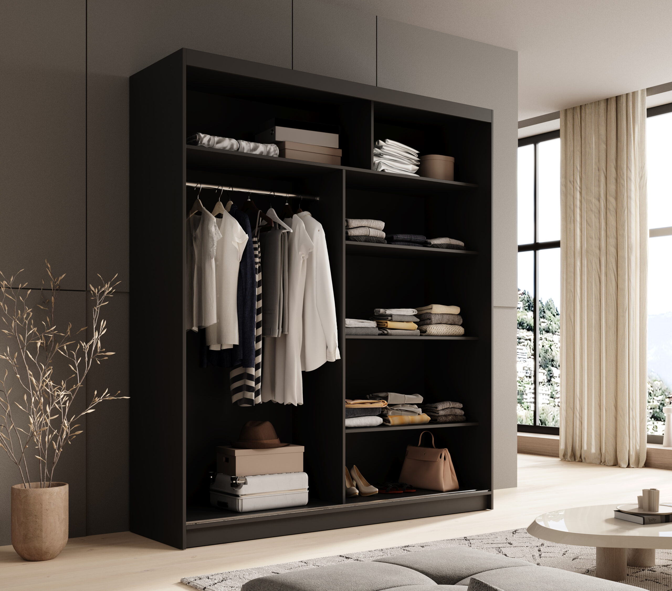 Tolóajtós gardrób Tolóajtós szekrény tükörrel Nico 180 - Fekete Tolóajtós gardrób Tolóajtós szekrény tükörrel Nico 180 - Fekete - Image 3