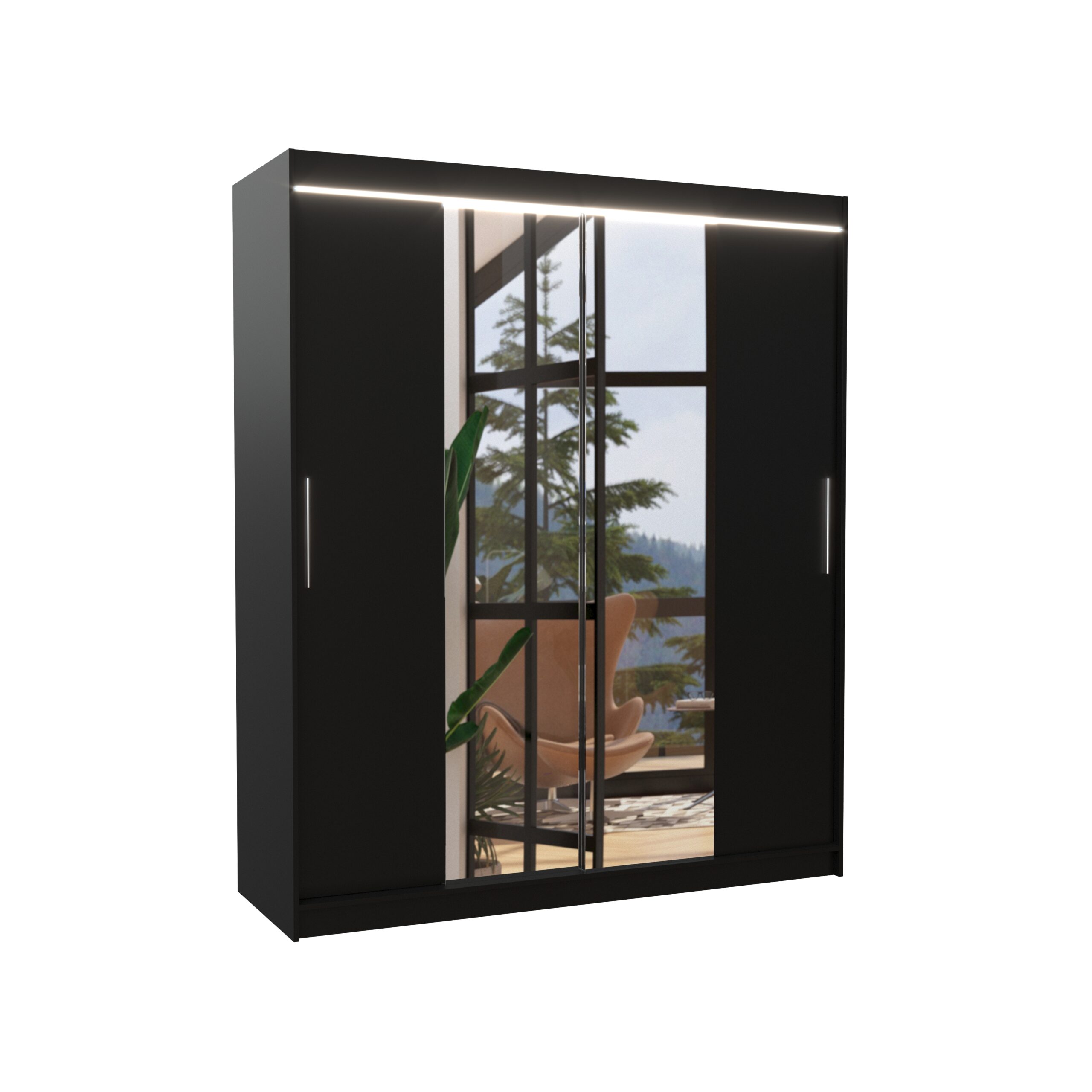 Tolóajtós gardrób Tükörrel és LED világítással ellátott tolóajtós szekrény DALLAS 180 - Fekete Fekete