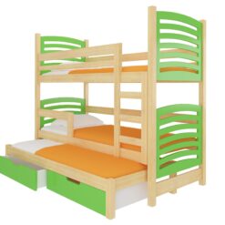 Gyerekágy Háromszemélyes emeletes ágy matracokkal SORIA - Fenyő Fenyő