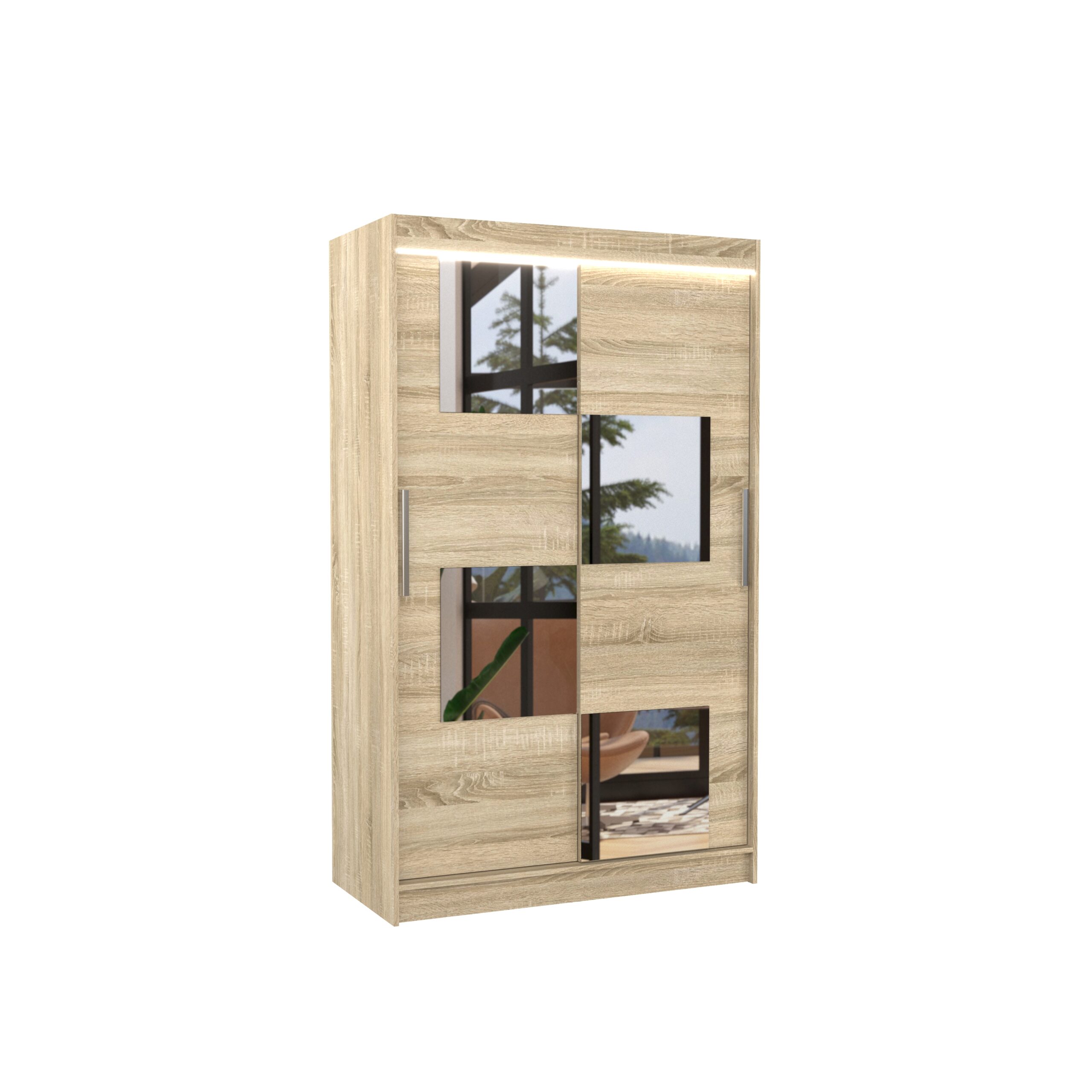 Tolóajtós gardrób Tükörrel és LED világítással ellátott tolóajtós szekrény LUGANO 120 - Sonoma Sonoma