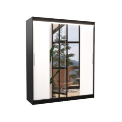 Tolóajtós gardrób Tükörrel és LED világítással ellátott tolóajtós szekrény DALLAS 180 - Fekete Fekete