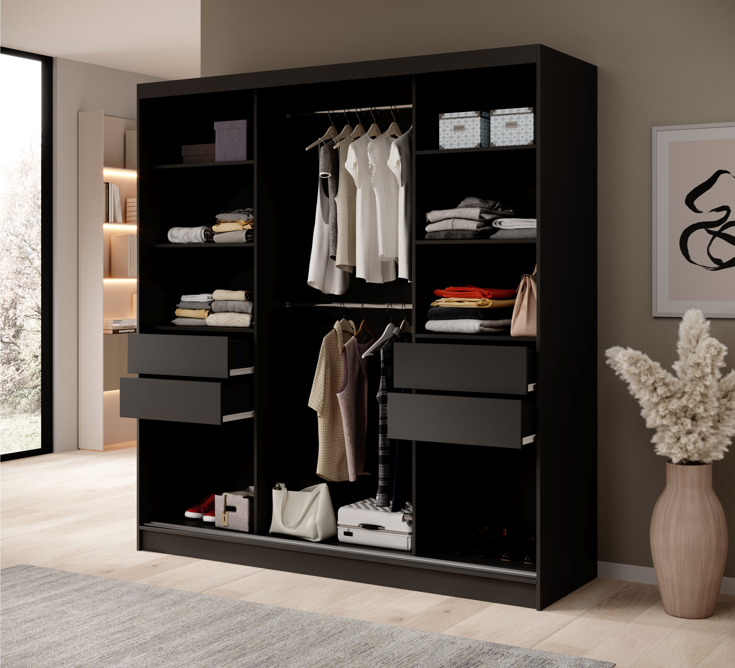 Tolóajtós gardrób Ida 200 tükrös tolóajtós szekrény - Fekete Tolóajtós gardrób Ida 200 tükrös tolóajtós szekrény - Fekete - Image 3