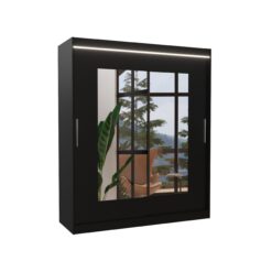 Tolóajtós gardrób Tolóajtós szekrény tükörrel és LED világítással ROSETTE 180 - Fekete Fekete