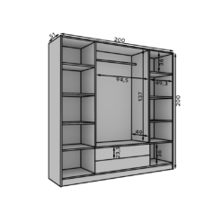 Gardrób Neri 200 ajtós szekrény tükrökkel - Fehér