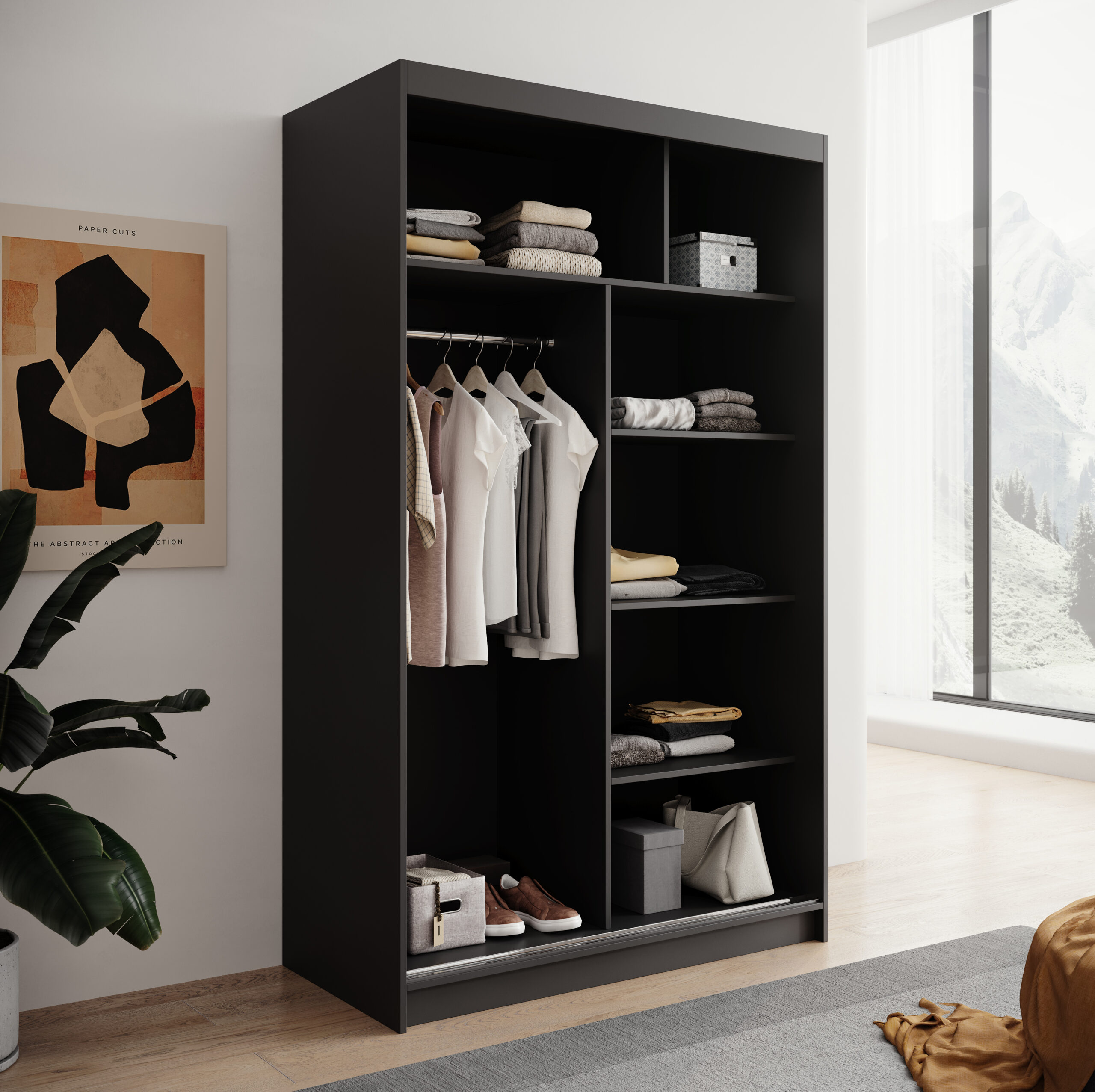 Tolóajtós gardrób Lizi tolóajtós szekrény 120 - Fekete Tolóajtós gardrób Lizi tolóajtós szekrény 120 - Fekete - Image 3