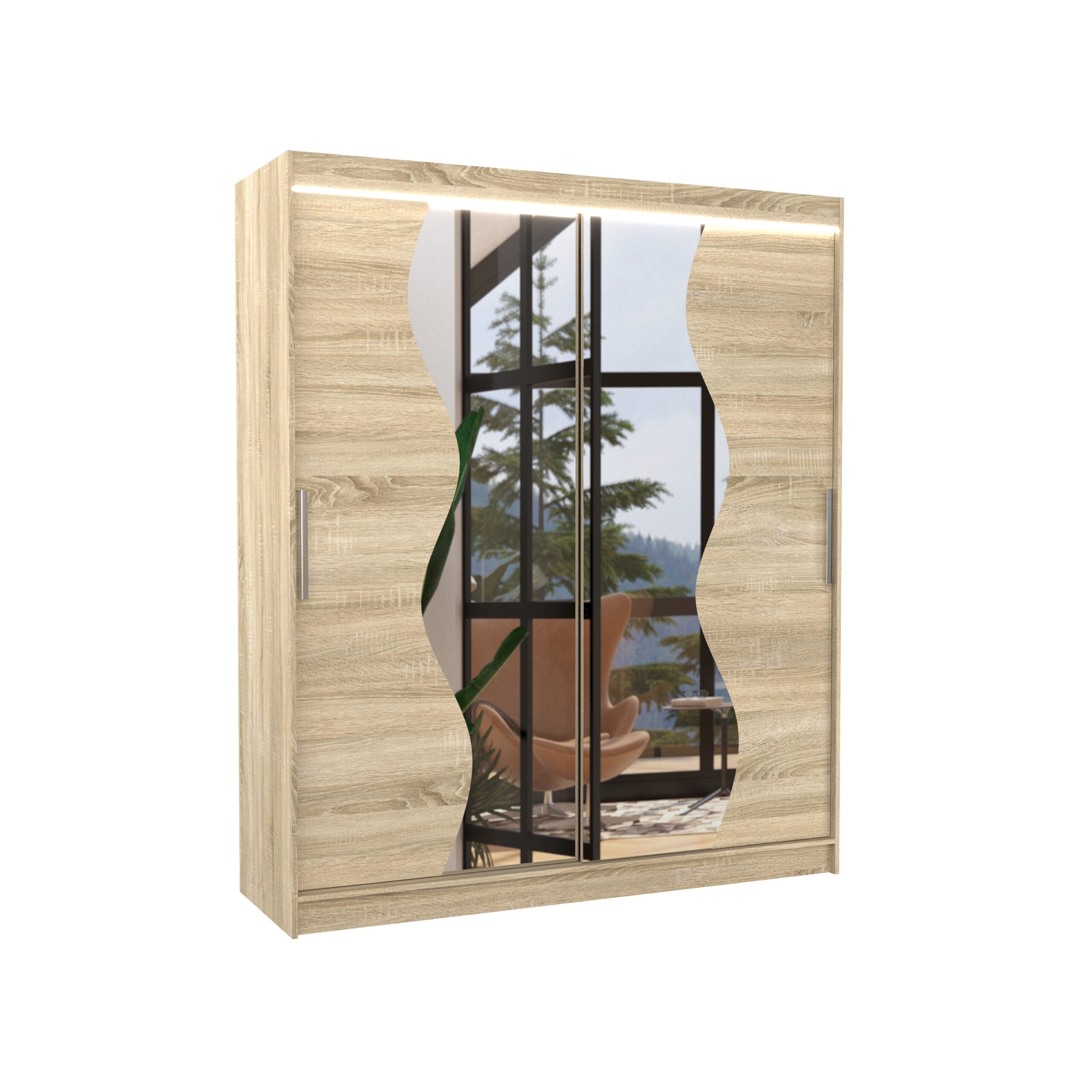 Tolóajtós gardrób Tolóajtós szekrény tükörrel és LED világítással MEDISON 180 - Sonoma Sonoma