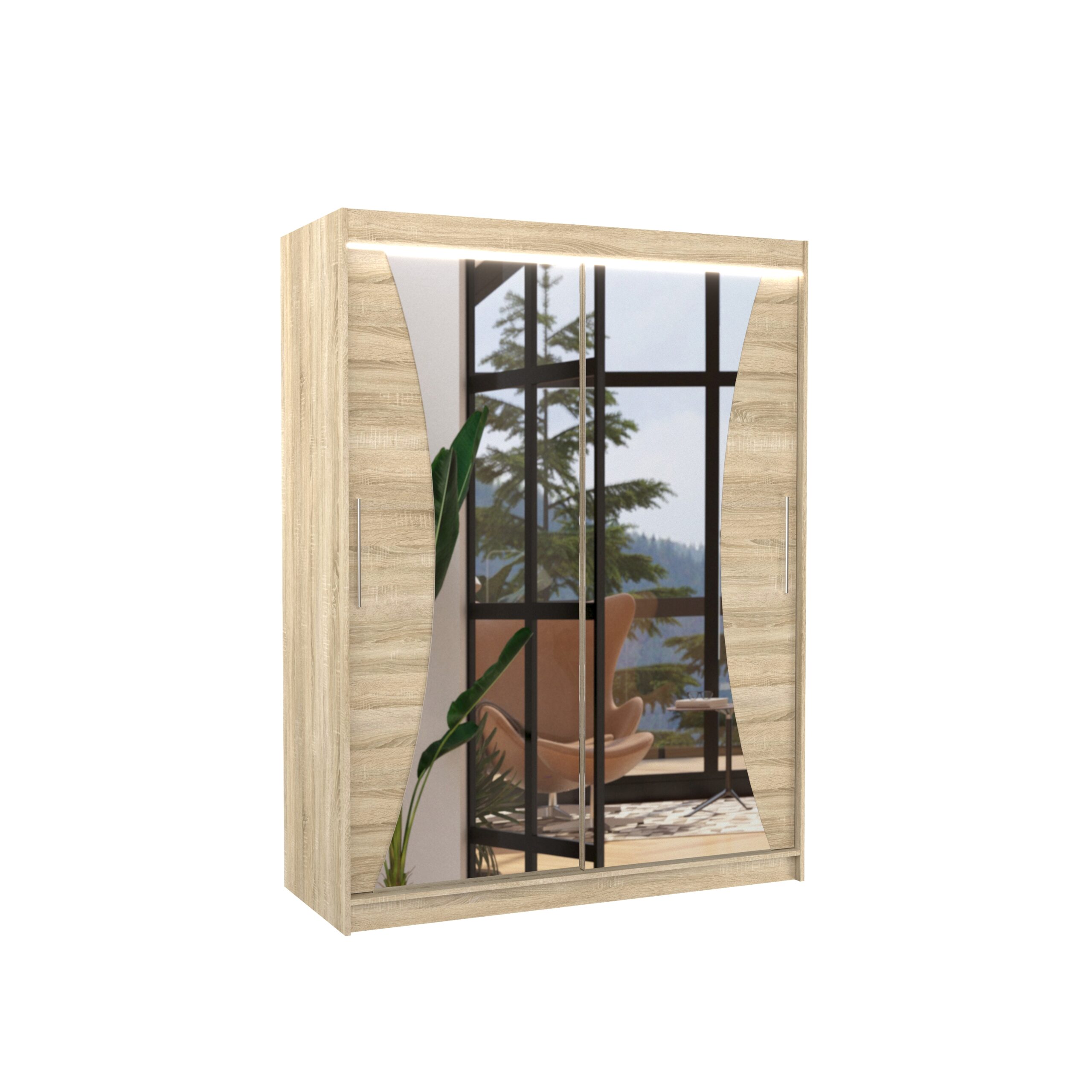 Tolóajtós gardrób Tükörrel és LED világítással ellátott tolóajtós szekrény MAX 150 - Sonoma Sonoma