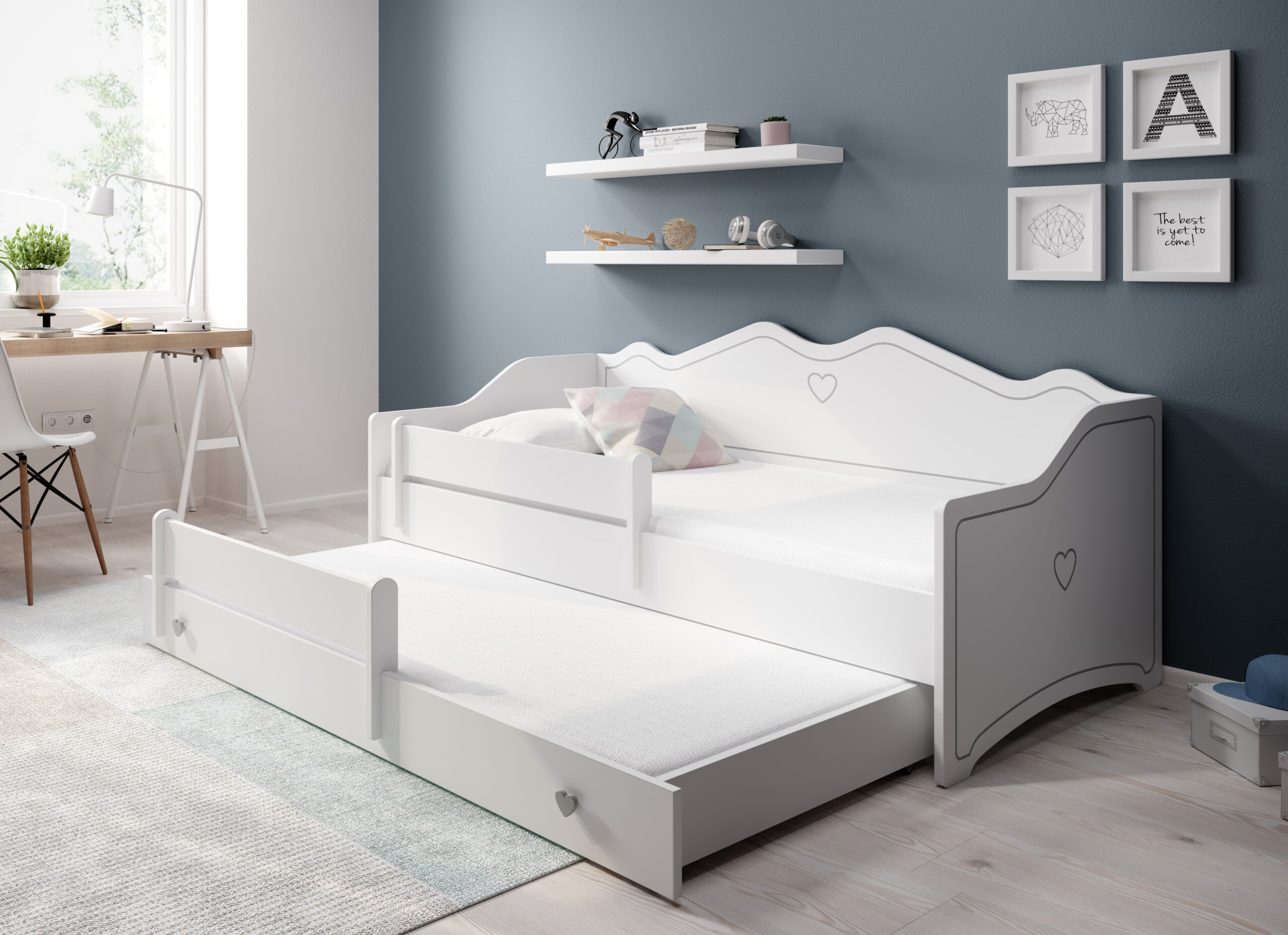 Gyerekágy Dupla ágy EMKA II Gray matraccal 160x80 - Fehér Dupla ágy EMKA II Gray matraccal 160x80