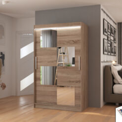 Tükörrel és LED világítással ellátott tolóajtós szekrény LUGANO 120