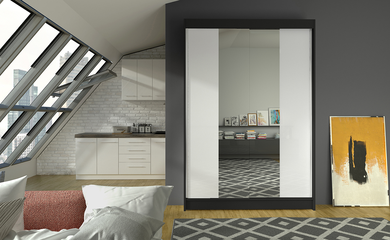 Tolóajtós gardrób Tolóajtós szekrény MARVIN 120 - Fekete Fekete