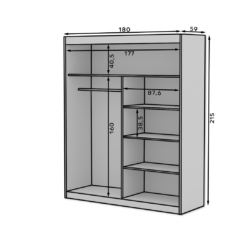 Tolóajtós gardrób Tolóajtós szekrény tükörrel ESTI 180 - Antrasztit