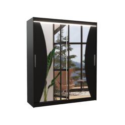 Tolóajtós gardrób Tolóajtós szekrény tükörrel és LED világítással CHARLOTTE 180 - Fekete Fekete