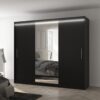 Tolóajtós gardrób Tolóajtós szekrény tükörrel és LED világítással DENIS 250 - Fekete Tolóajtós szekrény tükörrel és LED világítással DENIS 250