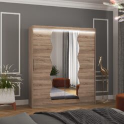 Tolóajtós szekrény tükörrel és LED világítással KANSAS 180