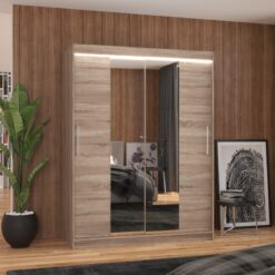 Tükörrel és LED világítással ellátott tolóajtós szekrény INESS 150