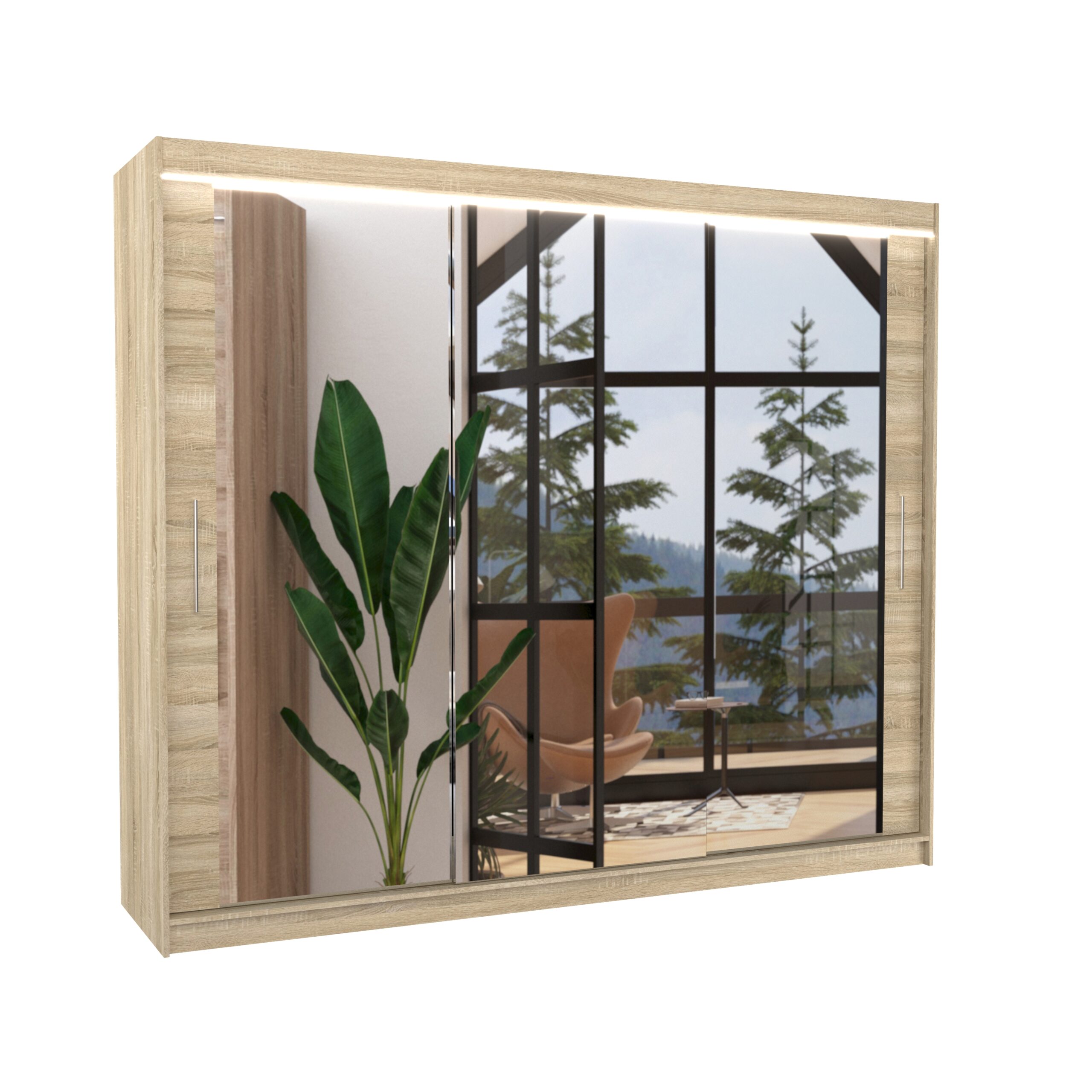 Tolóajtós gardrób LED tükrös tolóajtós szekrény CHESTER 250 - Sonoma Sonoma