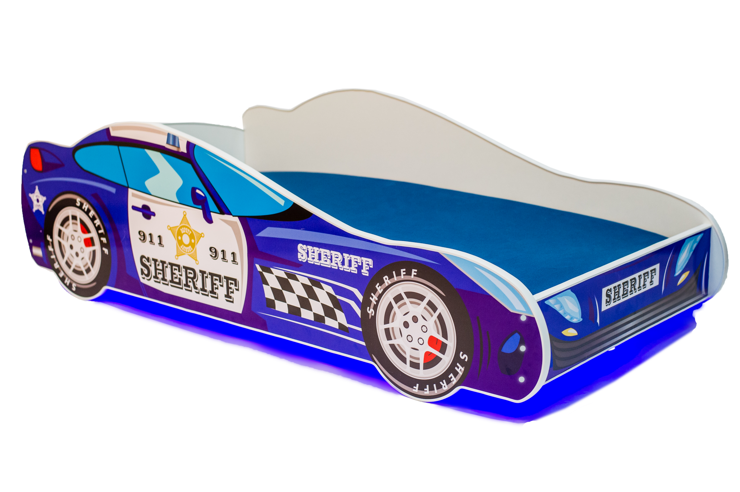 Gyerekágy LED SHERIFF matraccal és világítással 140x70 ágy - Kék Kék