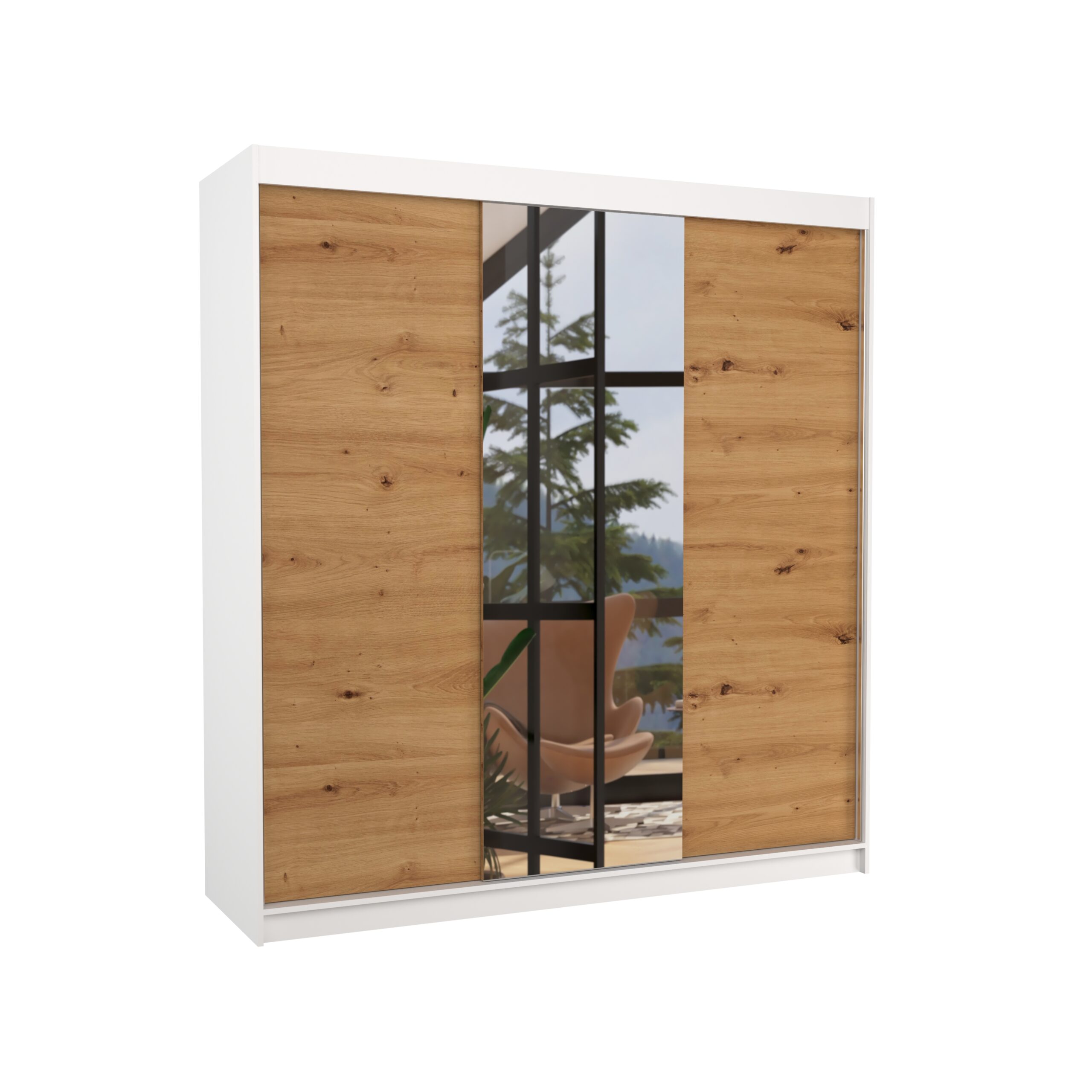 Tolóajtós gardrób Biztonsági tükrös tolóajtós szekrény SANTIAGO 200 - Fehér Fehér