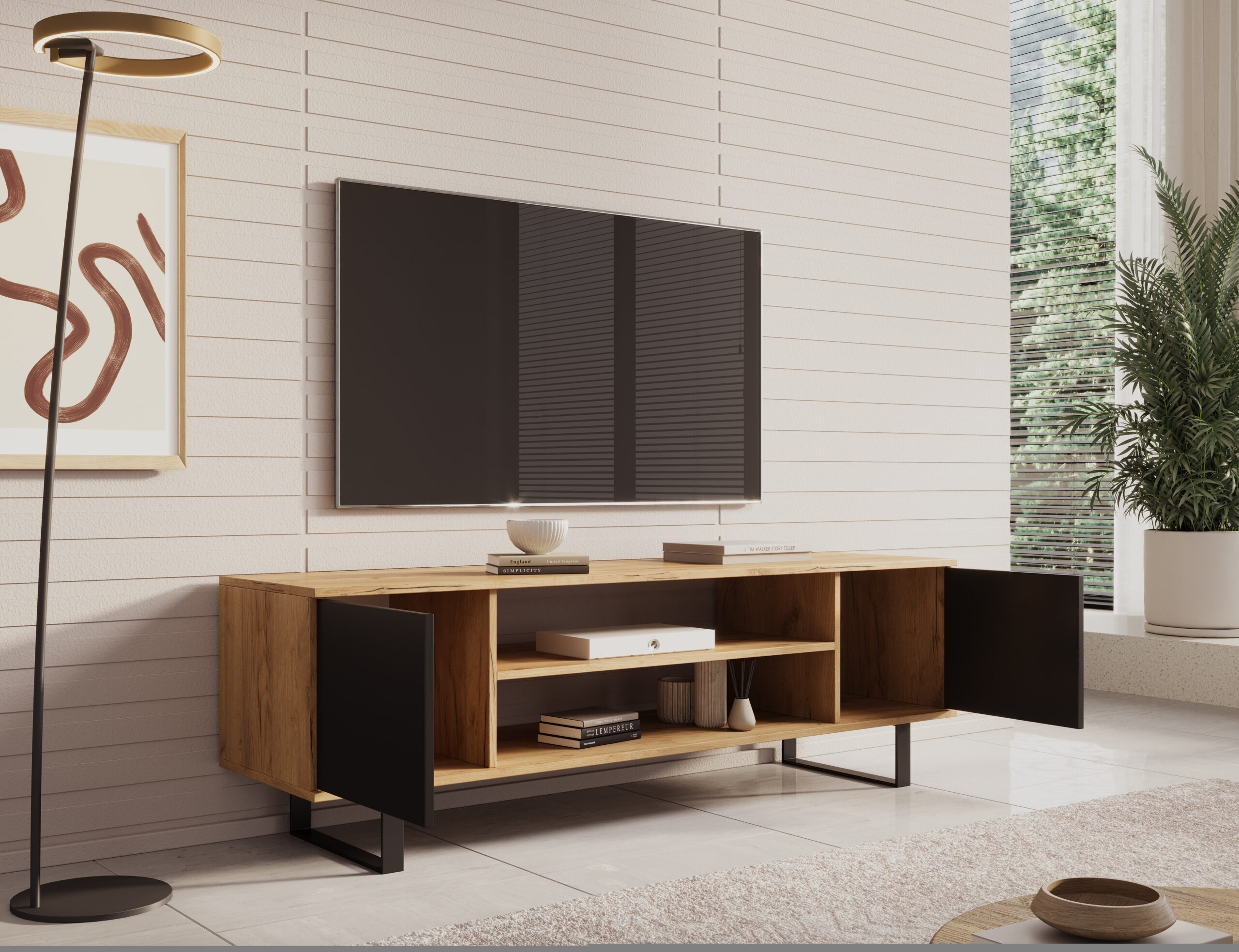 TV szekrény RTV szekrény Lofter 155 cm - Craft tölgy TV szekrény RTV szekrény Lofter 155 cm - Craft tölgy - Image 3