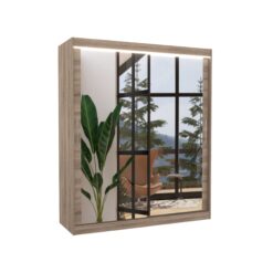 Tolóajtós gardrób Tolóajtós szekrény tükörrel és LED világítással ETTORE 180 - Trüffel Trüffel