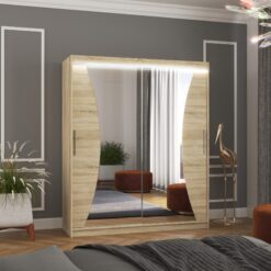 Tolóajtós szekrény tükörrel és LED világítással CHARLOTTE 180