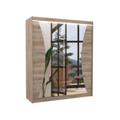 Tolóajtós gardrób Tolóajtós szekrény tükörrel és LED világítással CHARLOTTE 180 - Trüffel Trüffel