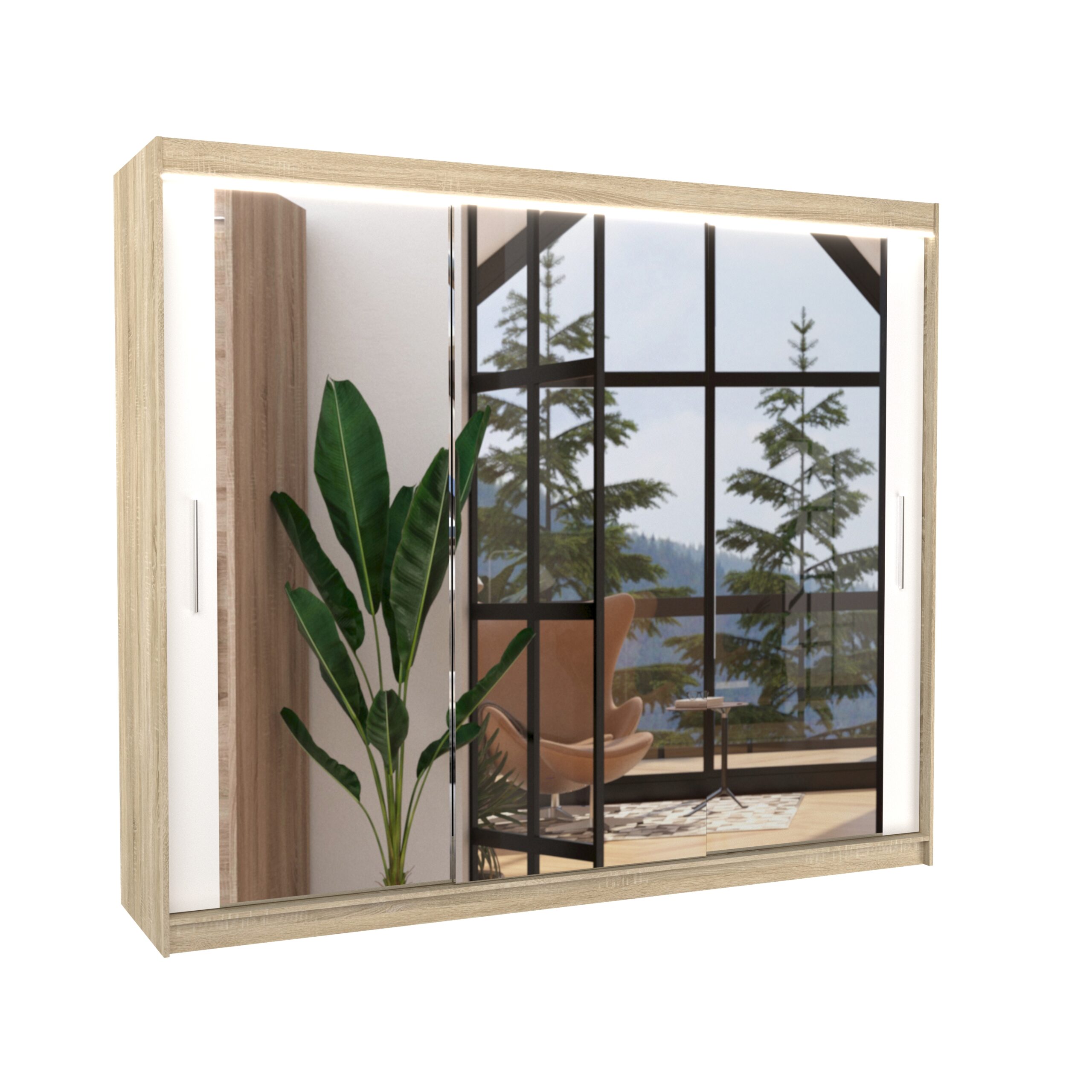 Tolóajtós gardrób LED tükrös tolóajtós szekrény CHESTER 250 - Sonoma Sonoma