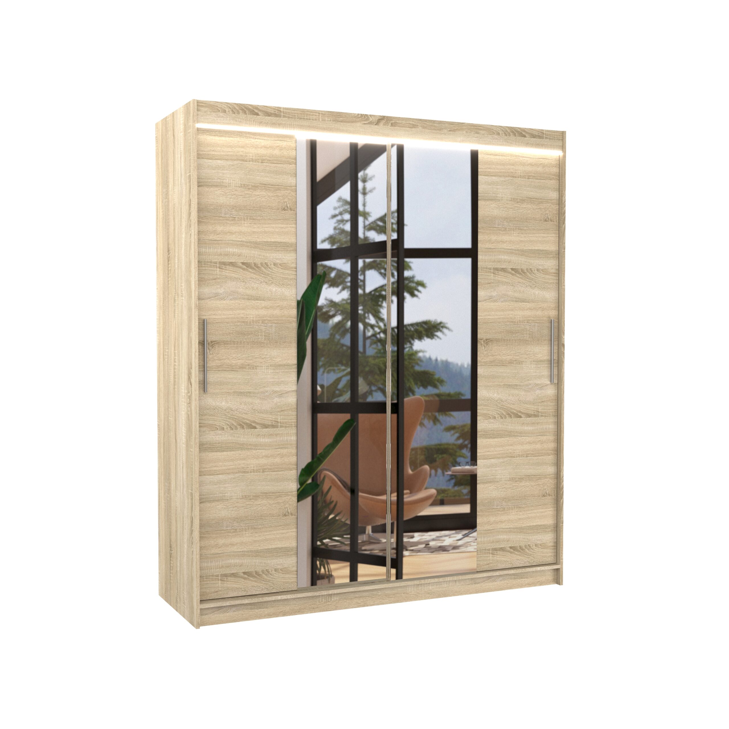 Tolóajtós gardrób Tükörrel és LED világítással ellátott tolóajtós szekrény DALLAS 180 - Sonoma Sonoma
