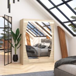 Tükörrel és LED világítással ellátott tolóajtós szekrény ALEN 150