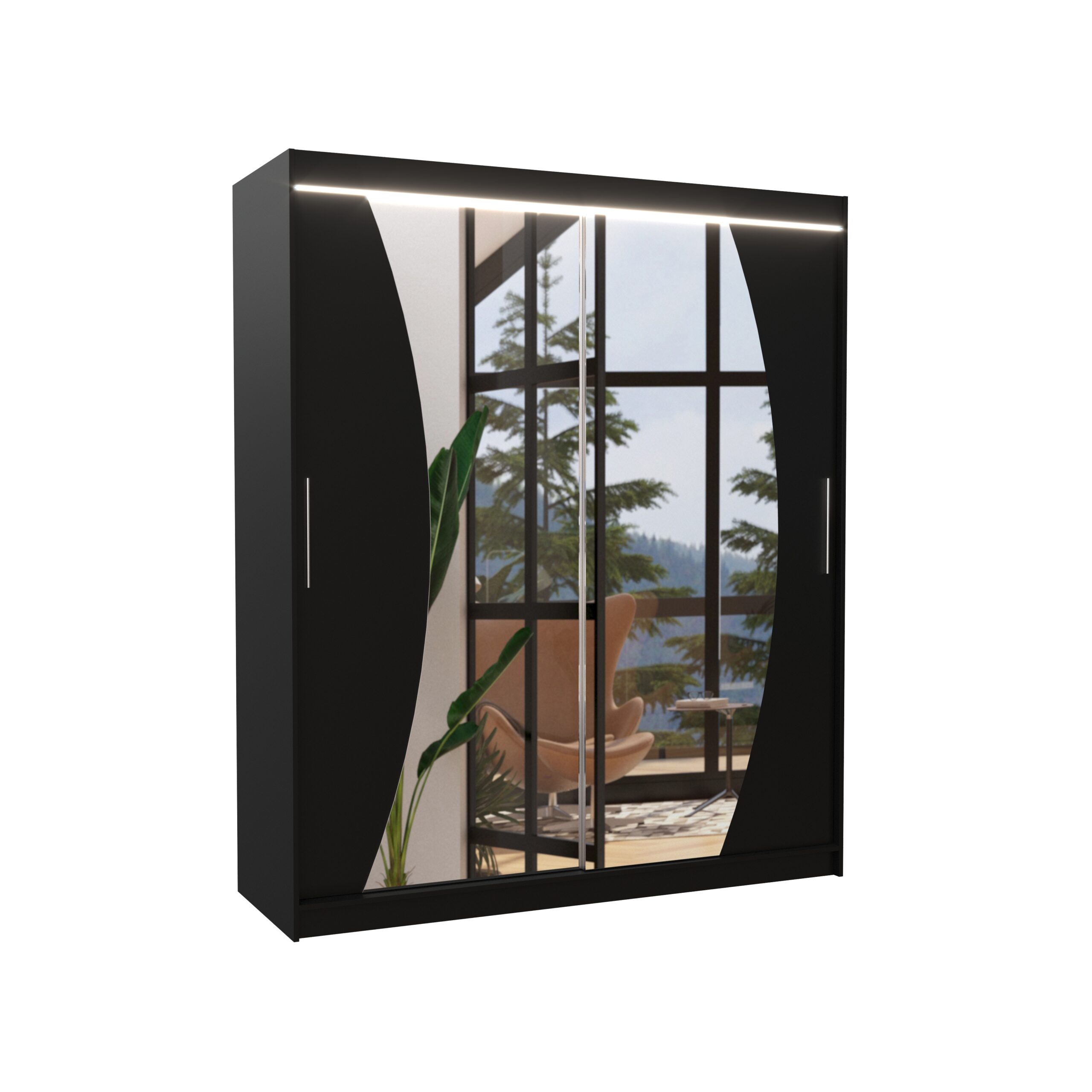 Tolóajtós gardrób Tolóajtós szekrény tükörrel és LED világítással DOLORES 180 - Fekete Fekete