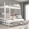 Emeletes ágy Háromszemélyes emeletes ágy Queen méretben 180x80 - Fehér Háromszemélyes emeletes ágy Queen méretben 180x80