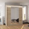 Tolóajtós gardrób Tolóajtós szekrény tükörrel és LED világítással TRAVES 180 - Sonoma Tolóajtós szekrény tükörrel és LED világítással TRAVES 180