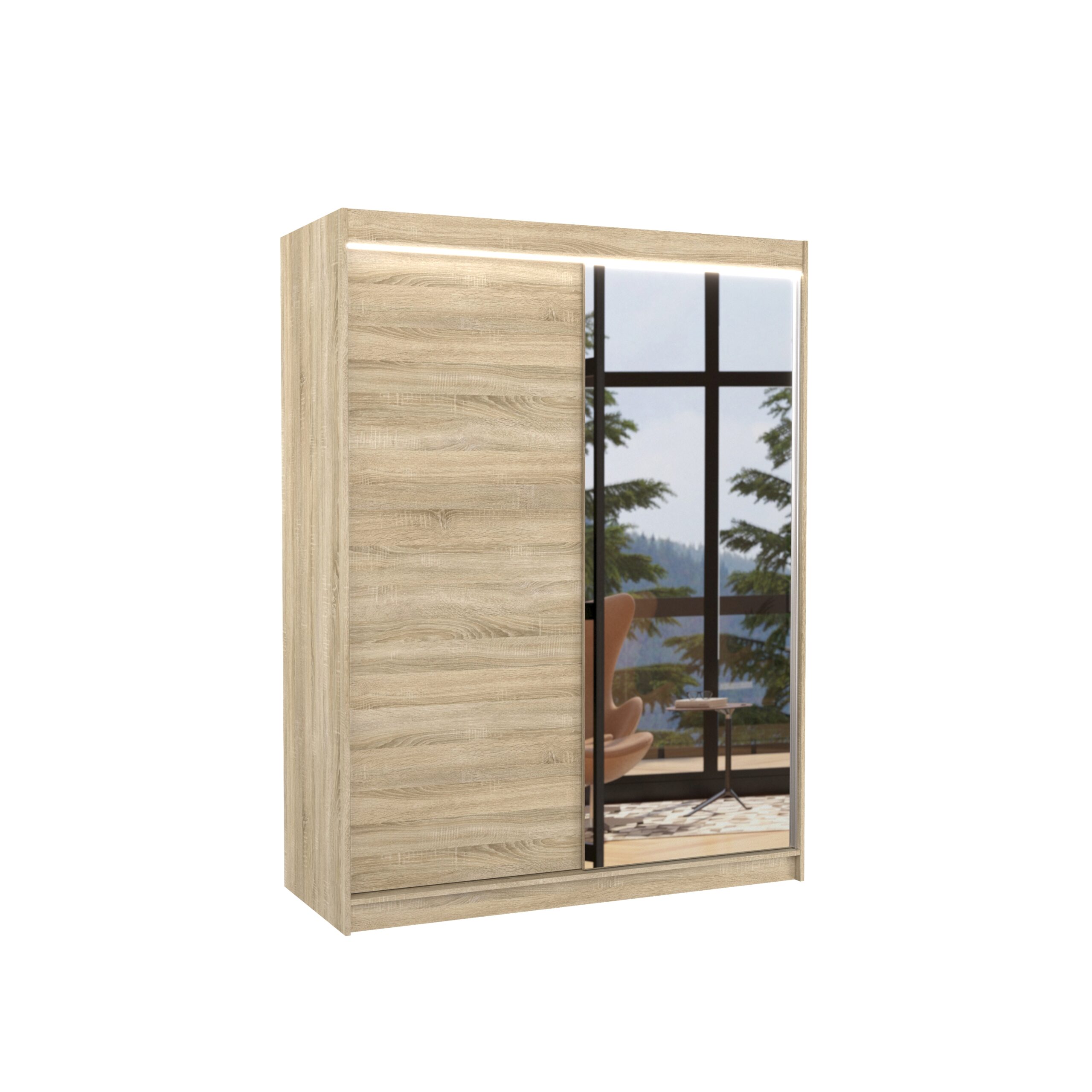 Tolóajtós gardrób Tükörrel és LED világítással ellátott tolóajtós szekrény JORDI 150 - Sonoma Sonoma