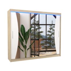 Tolóajtós gardrób LED tükrös tolóajtós szekrény DIEGO 250 - Sonoma Sonoma