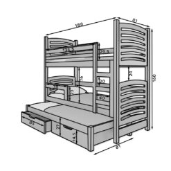 Gyerekágy Háromszemélyes emeletes ágy matracokkal SORIA - Fenyő