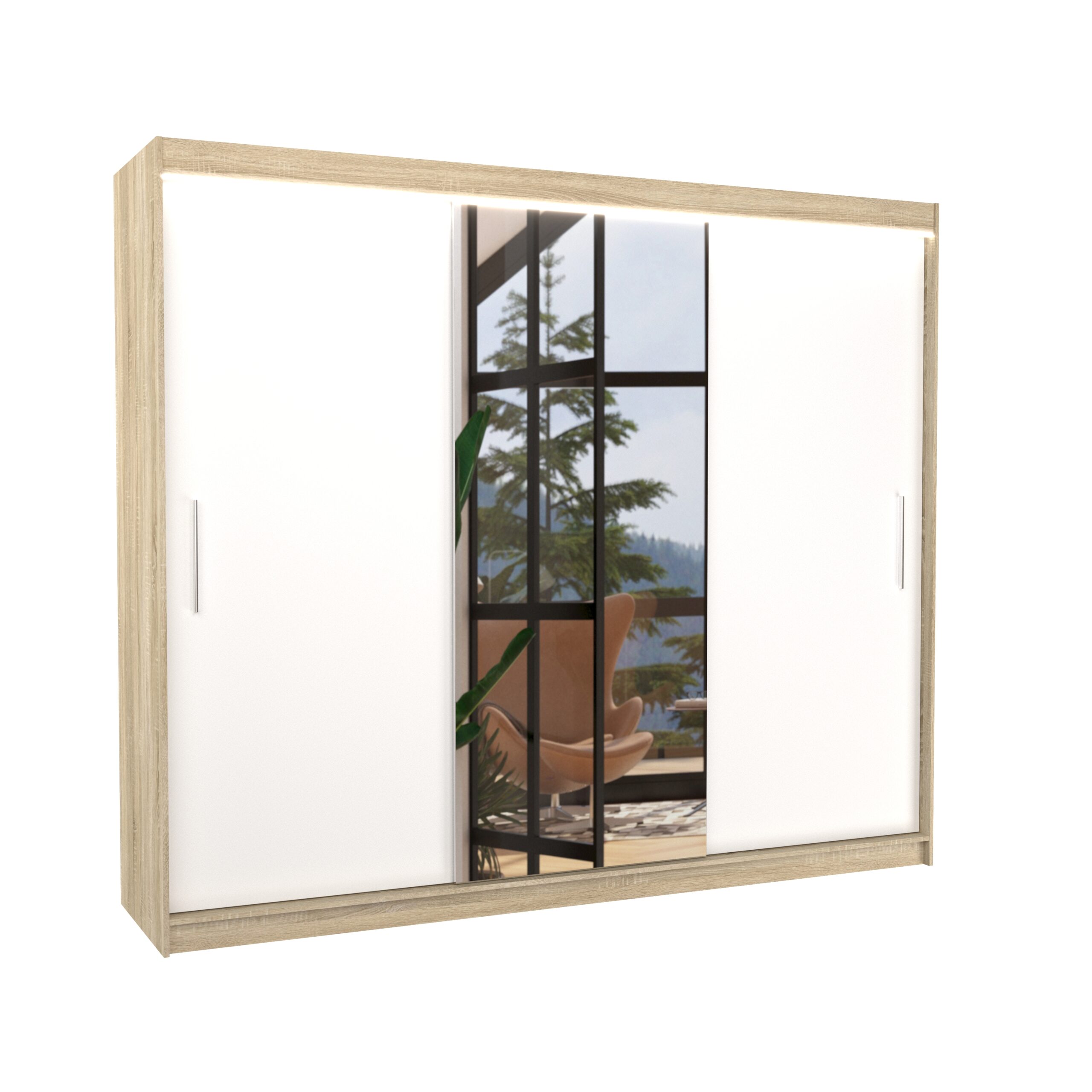 Tolóajtós gardrób Tolóajtós szekrény tükörrel és LED világítással DENIS 250 - Sonoma Sonoma