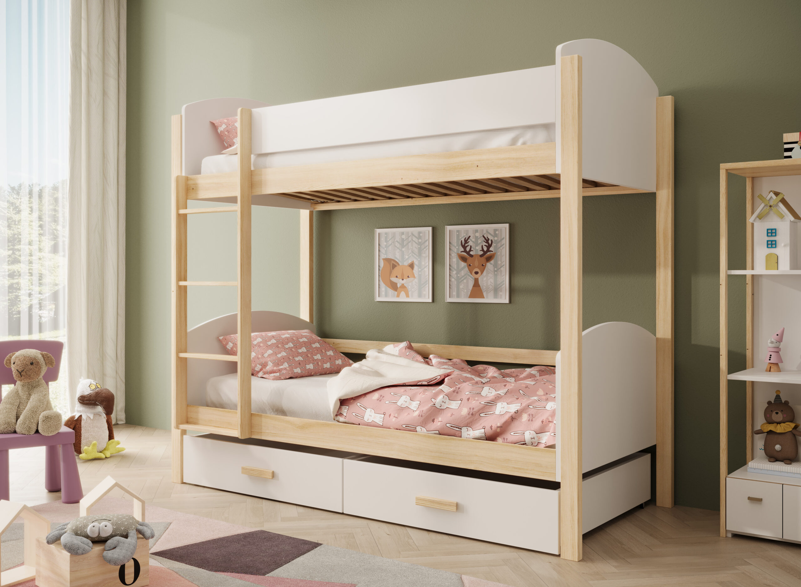 Gyerekágy Gyerek emeletes ágy Jori 180x80 matraccal - Fehér Fehér