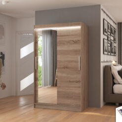 Tükörrel és LED világítással ellátott tolóajtós szekrény BARIO 120