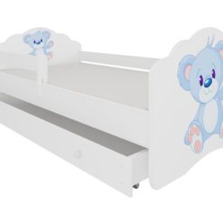 Gyerekágy Ágy matraccal, korláttal és fiókkal CASIMO BLUE BEAR 160x80 - Fehér korláttal és fiókkal CASIMO BLUE BEAR 160x80