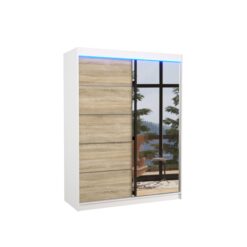 Tolóajtós gardrób Tükörrel és LED világítással ellátott tolóajtós szekrény LIMBO 150 - Fehér Fehér