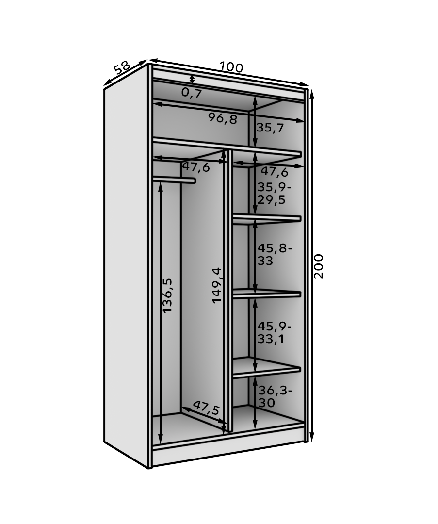 Tolóajtós gardrób Tolóajtós szekrény Laurencja 100 - Fehér Tolóajtós gardrób Tolóajtós szekrény Laurencja 100 - Fehér - Image 5