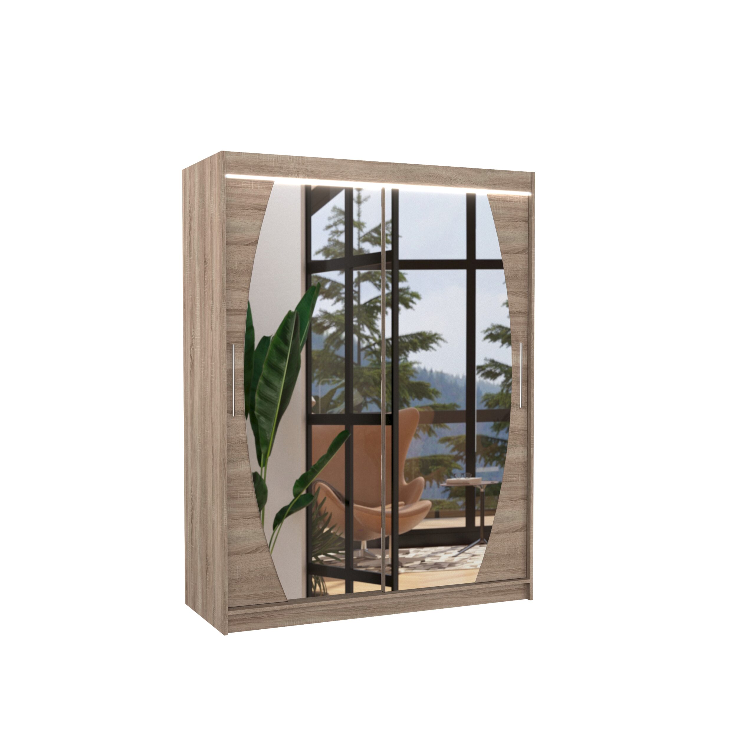 Tolóajtós gardrób Tükörrel és LED világítással ellátott tolóajtós szekrény ALEN 150 - Trüffel Trüffel