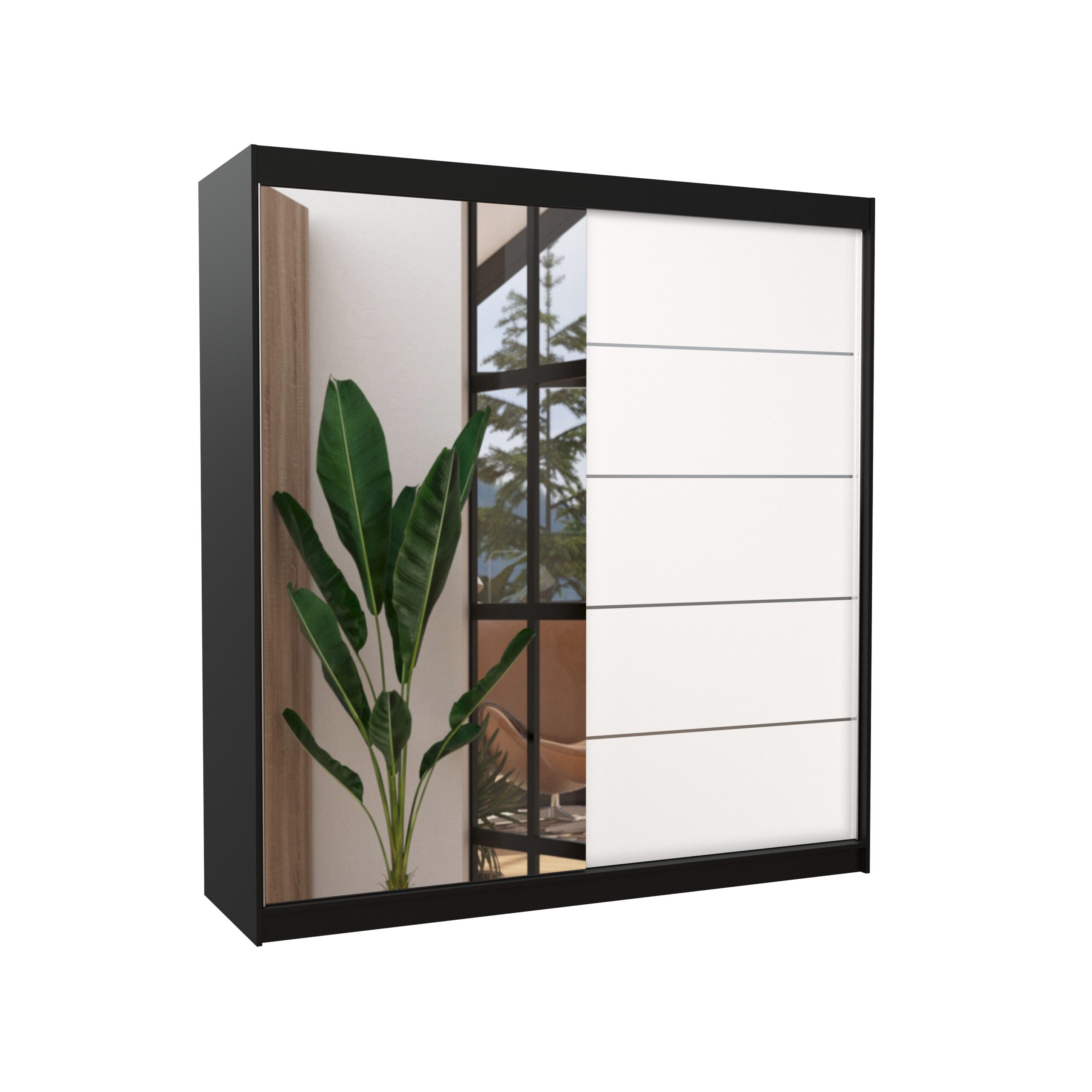 Tolóajtós gardrób Tükrös tolóajtós szekrény OLIVER 200 - Fekete Fekete