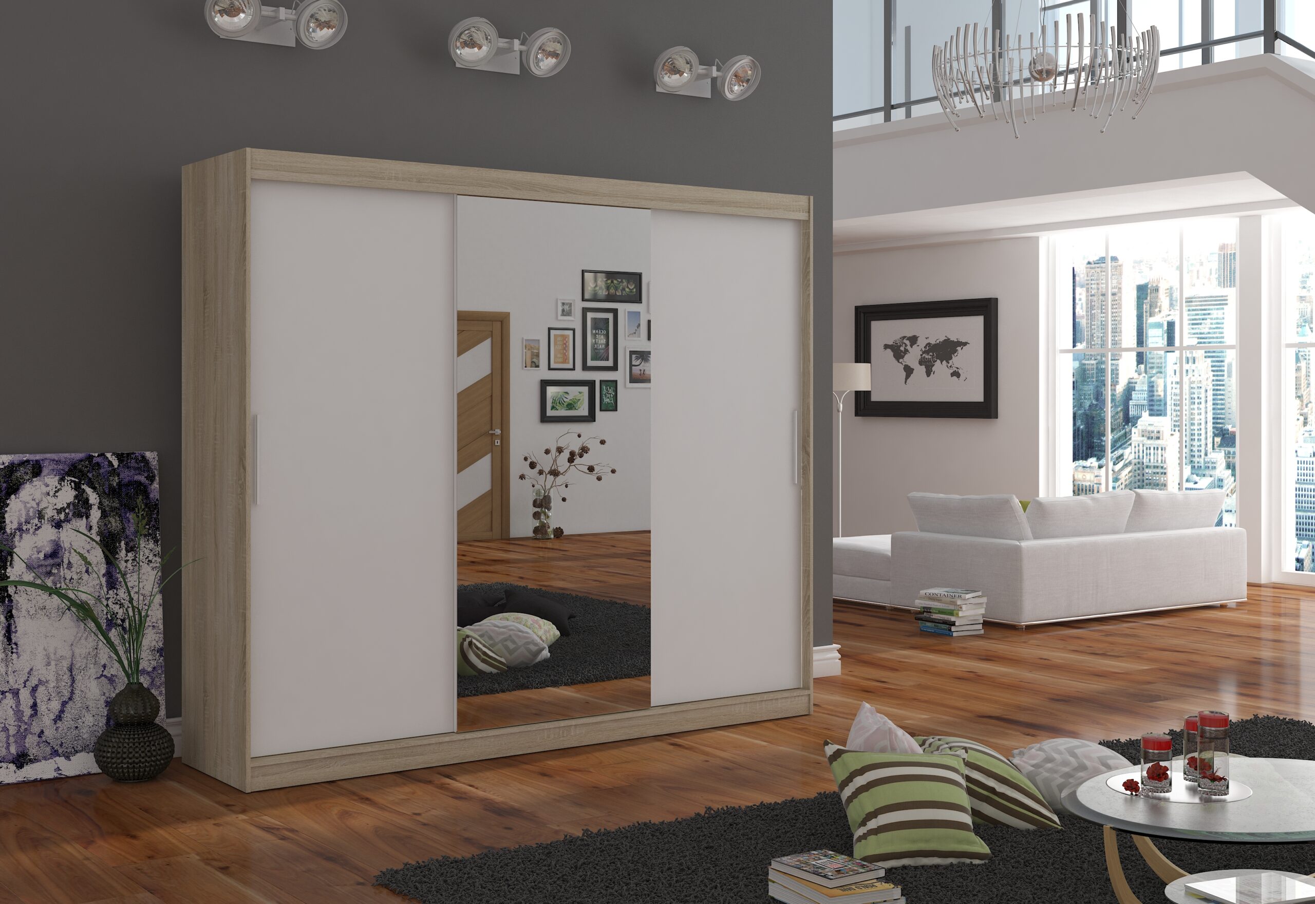 Tolóajtós gardrób Tükrös tolóajtós szekrény DENIS 250 - Sonoma Sonoma