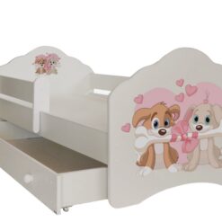 Gyerekágy Ágy matraccal, korláttal és fiókkal CASIMO TWO DOGS 160x80 - Fehér korláttal és fiókkal CASIMO TWO DOGS 160x80