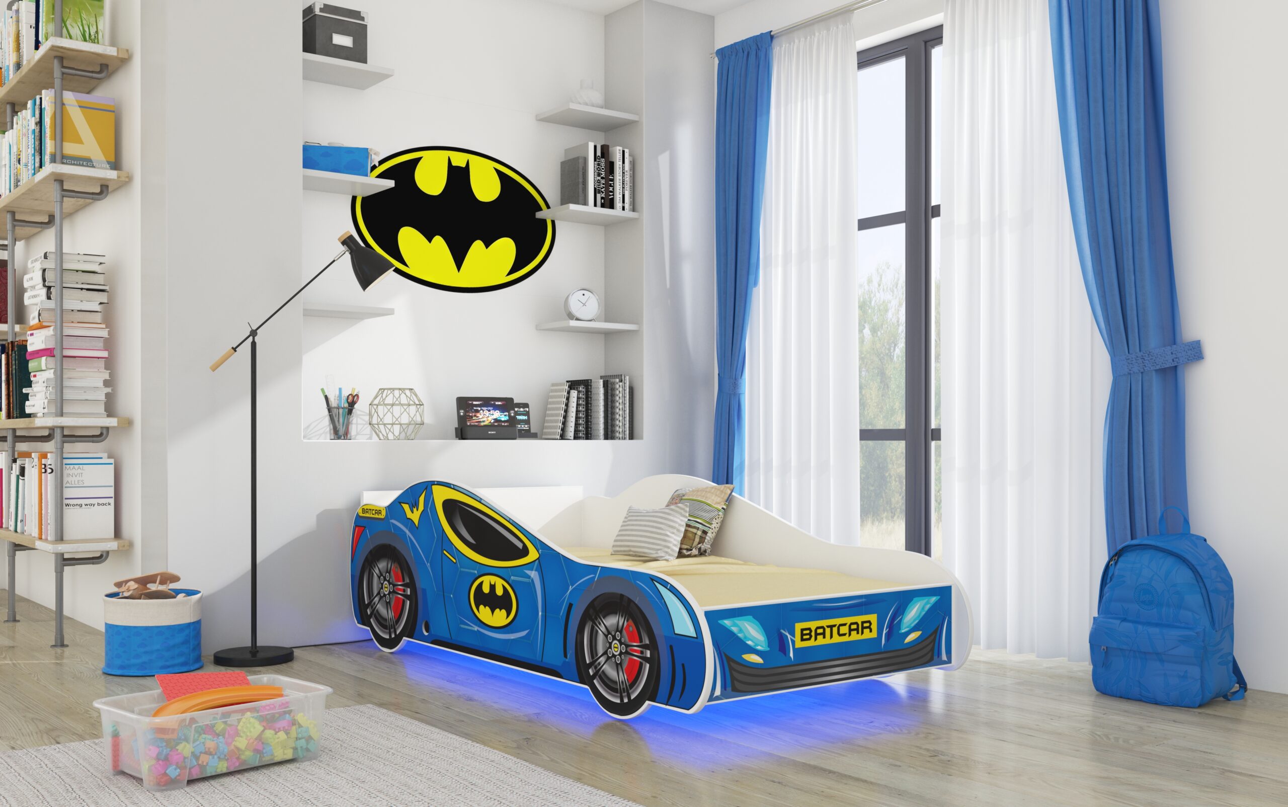 Gyerekágy LED BATCAR matraccal és világítással 160x80 ágy - Kék LED BATCAR matraccal és világítással 160x80 ágy